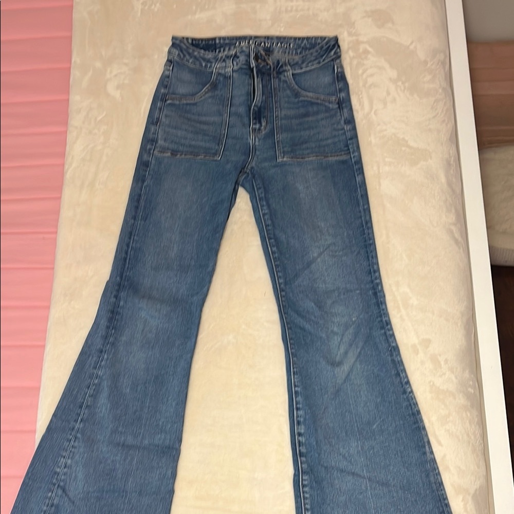 American Eagle Outfitters Blue Flare Wide Leg Jeans